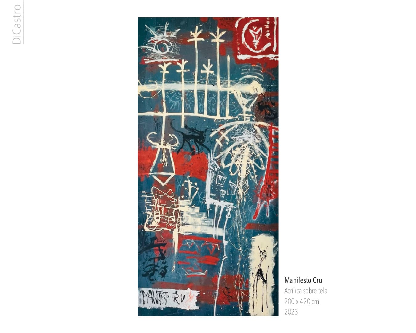 Imagem com a Obra Manifesto Cru finalizada. Acrílica sobre tela, 200 x 420 cm. 2023